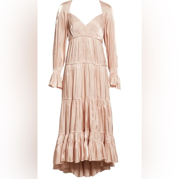 NWT CINQ À SEPT Nina Satin Tiered Long Sleeve Maxi Dress, Size 4 - Picture 7 of 9